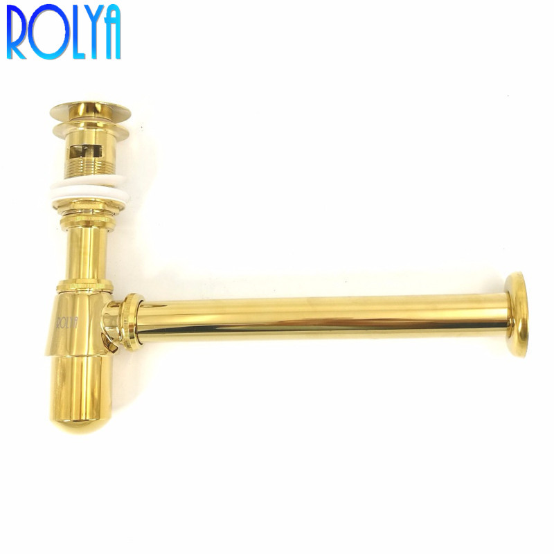 Luxurious Golden P Trap Solid Brass Bottle Trap & Pop Up Waste Plumbing Tube Factory Wholesale