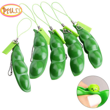 New bean Key Chain Squeeze Toy Funny Extrusion Pea Bean Keychain Squishy Toys Stress Relieve Gifts Game