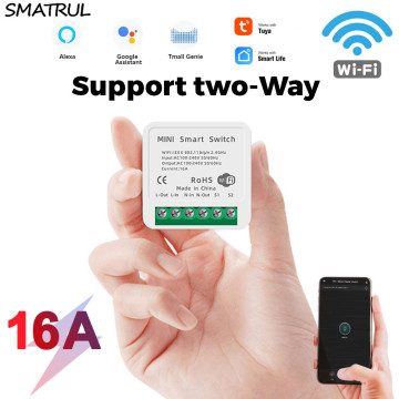 SMATRUL 16A 10A MINI Diy Tuya WiFi Smart Life Push Switch Light Supports 2 Way Control Module APP Voice Relay Google Home Alexa