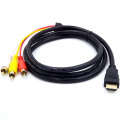 2019 5ft 1.5M HDMI M Male To 3 RCA M Video Audio Converter Component AV Adapter Cable DVD TV Cord Transmitter Black