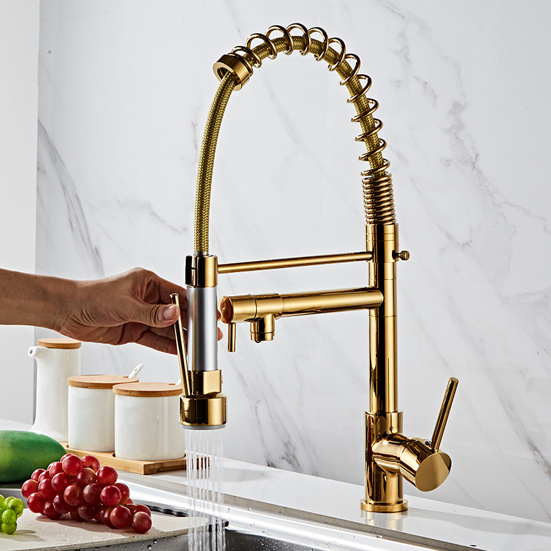 Tuqiu Pull out Kitchen faucet Gold kitchen sink Mixer tap kitchen faucet vanity water tap Rotating faucet sink faucet