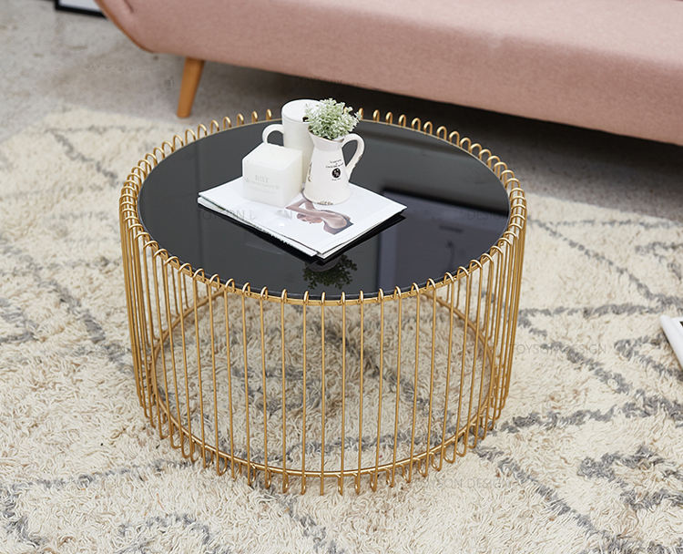 Nordic coffee table black tempered glass round living room creative luxury rose golden iron side table small large size