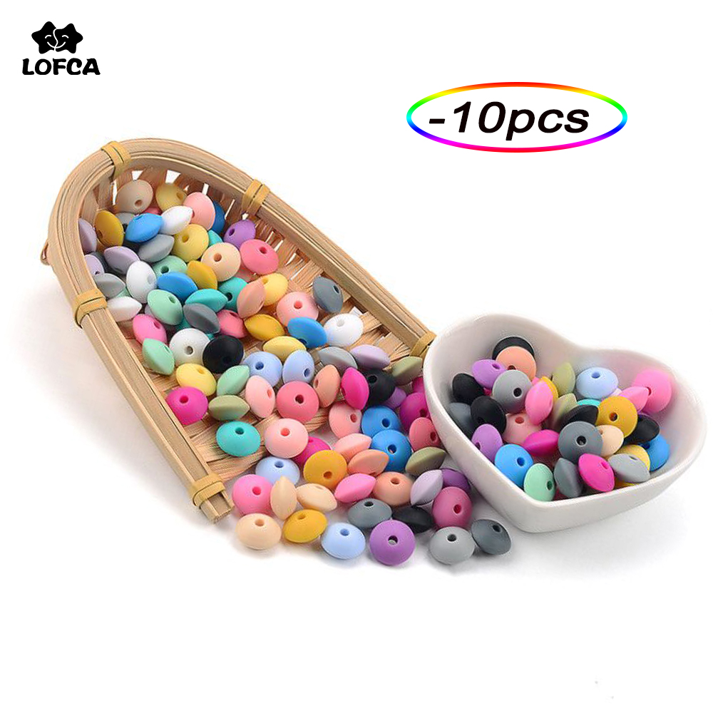 LOFCA 12/15mm Silicone Lentil Beads 10pcs/lot Baby Teether Toys BPA Free Baby Care Silicone DIY Teether Necklace Jewelry Making