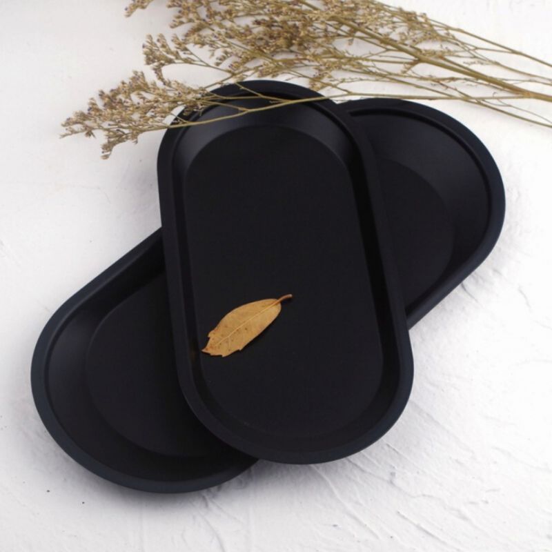 New Black Metal Storage Tray Oval Lettering Fruit Plate Small Items Jewelry Display Tray Mirror Storage Tray Home Storage