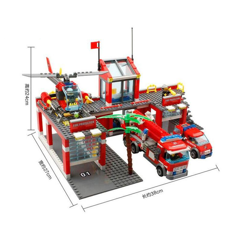Fire Station Model Fire Truck Building Blocks Bricks Firemen Figures Educational Toys for Children Compatible City