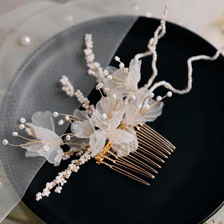 Wedding Hair Accessories Pink Flower Floral Headbands Hairbands Headpieces Pearls Hair Combs Pins For Women Bride Bridal Jewelry