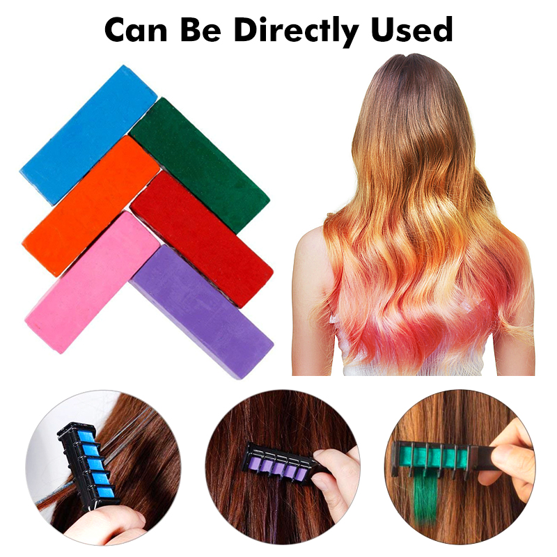 New Fashion Sexy 6 Colors Temporary Hair Chalk European Cosplay DIY Non-Toxic Washable Hair Color Comb for Party Makeup Tools