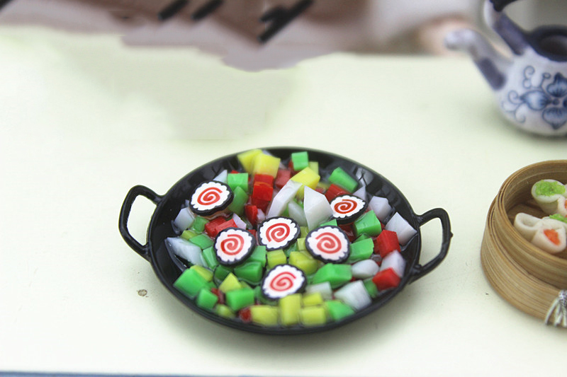 New 1:12 dollhouse miniature Mini wok meal sushi vegetables candy food toy match for forest animal family collectible Kids Gift