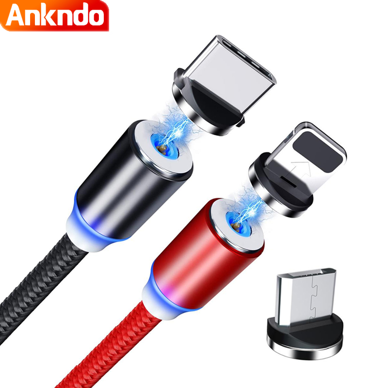 ANKNDO Micro USB Magnetic Cable Magnet USB C Cable 1m 2m Fast Charging wire for iPhone Xiaomi Mobile Phone Charger Type C Cord