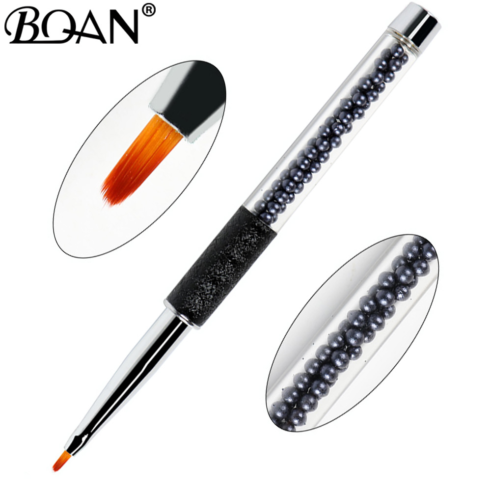 BQAN Black Petal Nail Brush UV Gel Builder Acrylic Nail Brush Flat Head Nail Painting Pen Nail Tools Manicure Rhinestone Handle