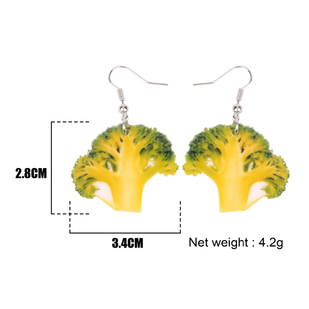 Bonsny Acrylic Fresh Broccoli Earrings Big Long Dangle Drop Novelty Vegetable Farm Food Jewelry For Women Girls Ladies Kids Gift