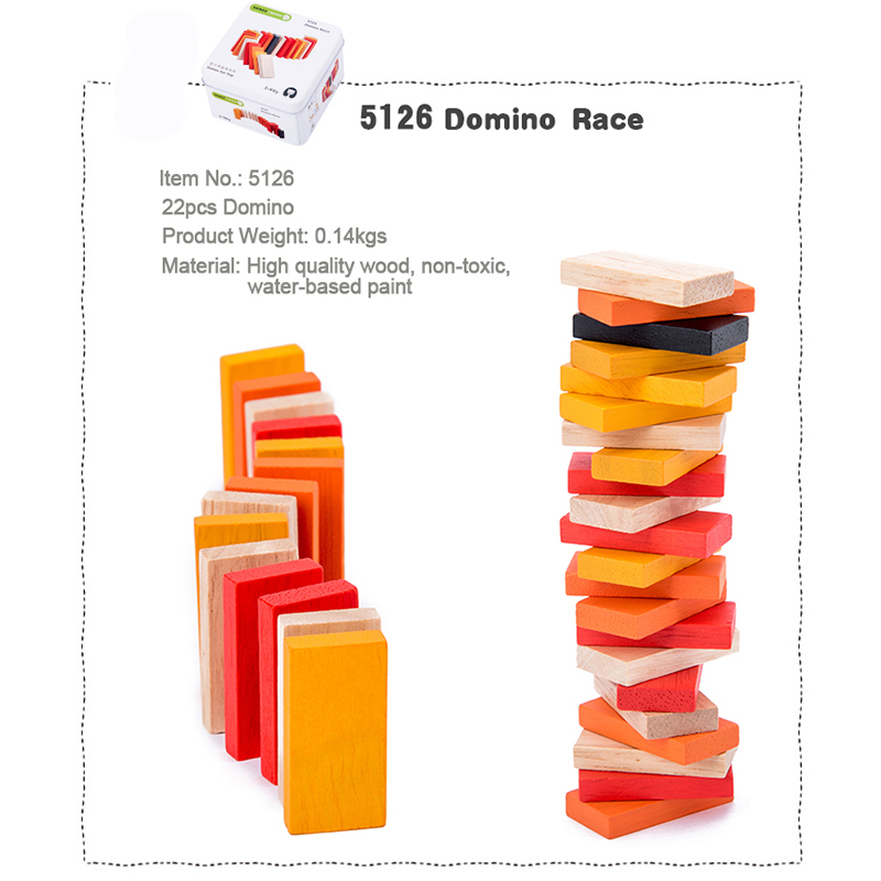 Wooden toy Wooden block building block Domino in Iron box Educational baby toy for Travel Children and Adult Travel Game