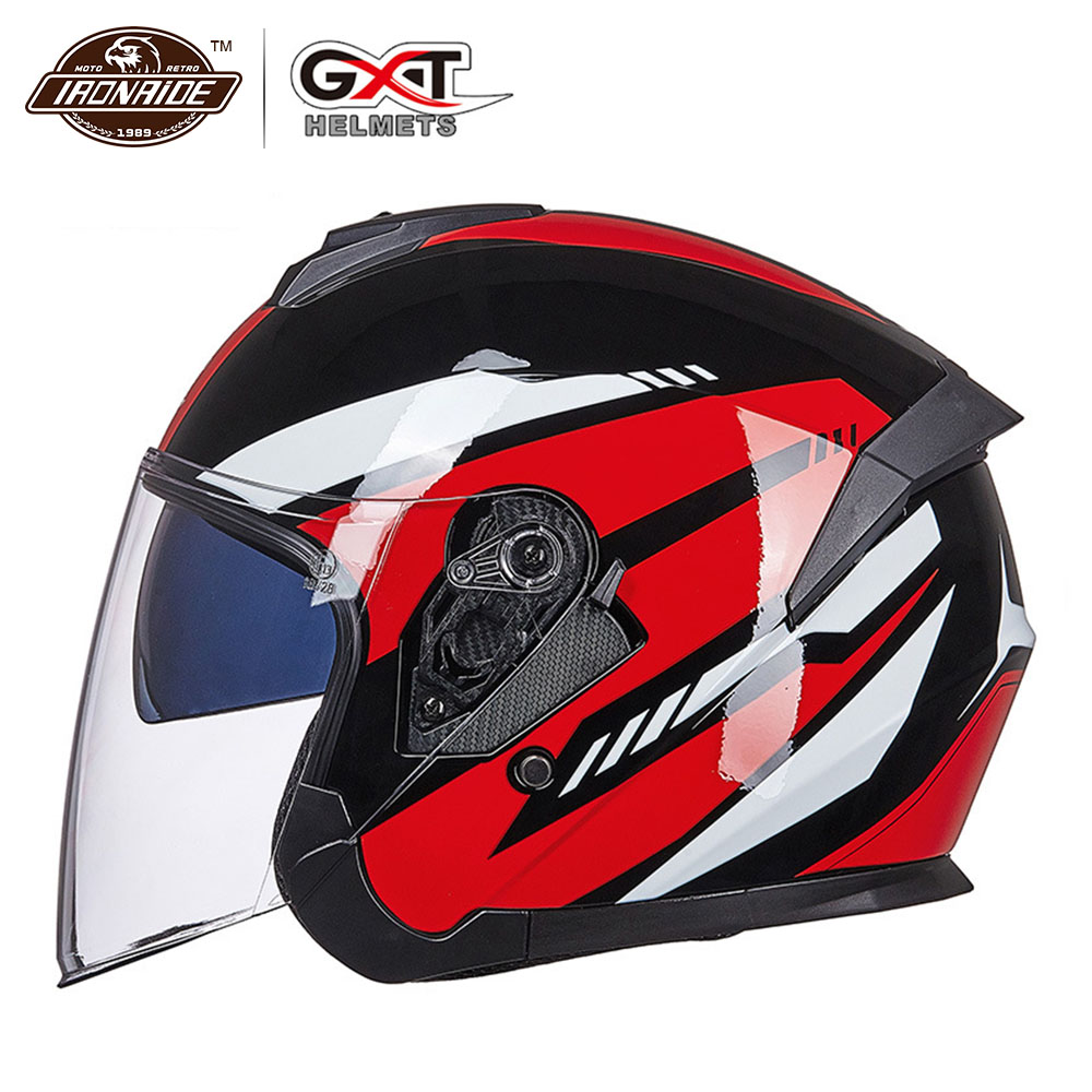 GXT New Motorcycle Helmet Moto Helmet Half Face Scooter Face Biker Motorbike Riding Helmet Double Lens for Men Women