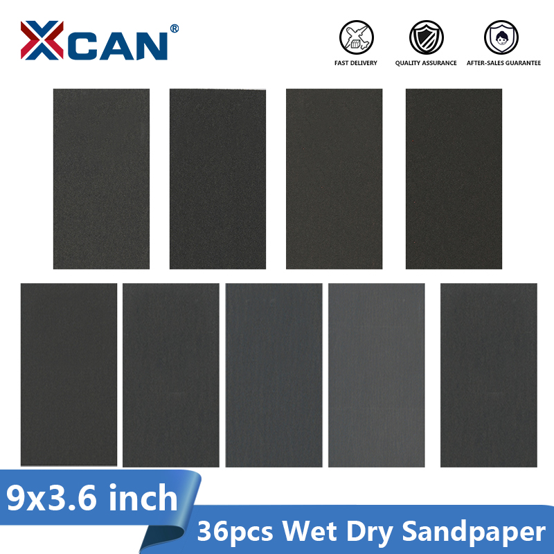 XCAN Sandpaper 36pcs 9x3.6inch Wet Dry Sanding Paper 400-3000 Grit Sand Paper for Wood Metal Polishing Abrasive Tools