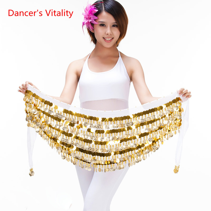 Cheap Dancewear For Women Belly Dancewear Training Accessories Hip Scarf 288 Coins Belt Golden Belly Dance Hip Belt