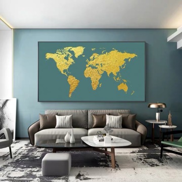 Modern Classic Simple World Map Art Posters and Prints Canvas Paintings Wall Art Pictures for Living Room Decor(No Frame)