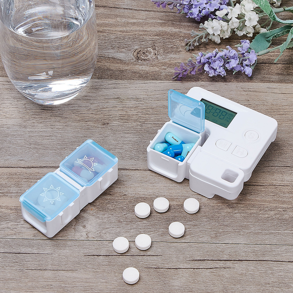 3 Grid Daily Medicine Tablet Pills Storage Box Organizer Case Container with Timer Medicine Storage Box