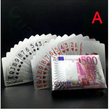 Euro US dollars Style Waterproof Plastic Playing Cards Gold Foil Poker Golden Poker Cards 24K Gold-Foil Plated Playing Cards Pok