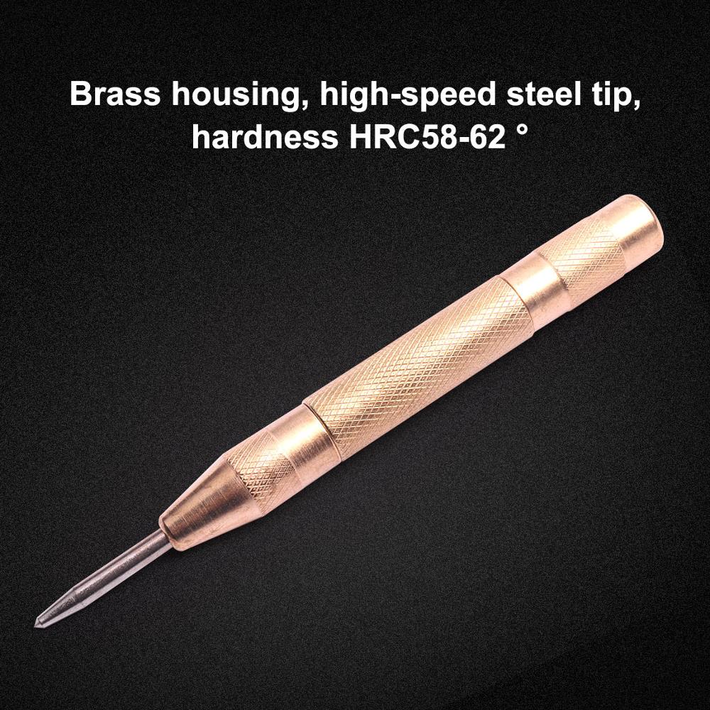 New HSS Brass 130mm Automatic Center Pin Punch Spring Loaded Marking Starting Holes Tool HRC58-62 degree for Steel Plastic Wood
