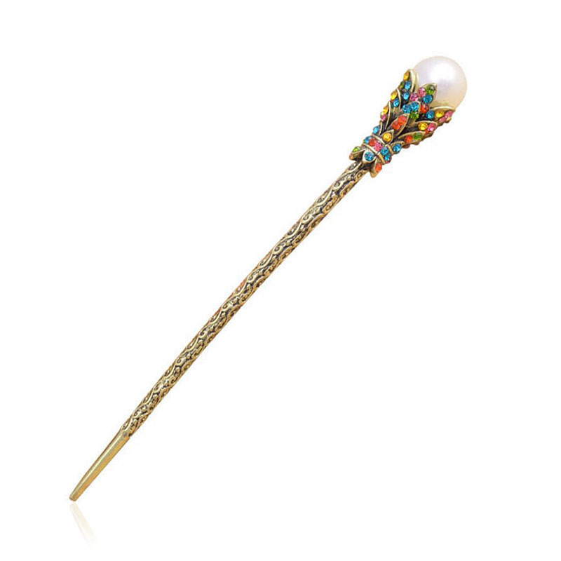 Morkopela Vintage Rhinestone Hairpins Simulated Pearl Hair Stick Pin Women Banquet Hair Accessories Jewelry Hair Sticks