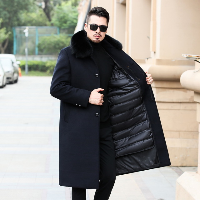 2020 New Arrival Extra Long Winter Mantel Männer Big Fur Collar Duck Down Liner Woolen Men Coat