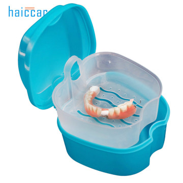 HAICAR 1PC High Quality Practical Denture Bath Box Case Dental False Teeth Storage Box with Hanging Net Container Pretty
