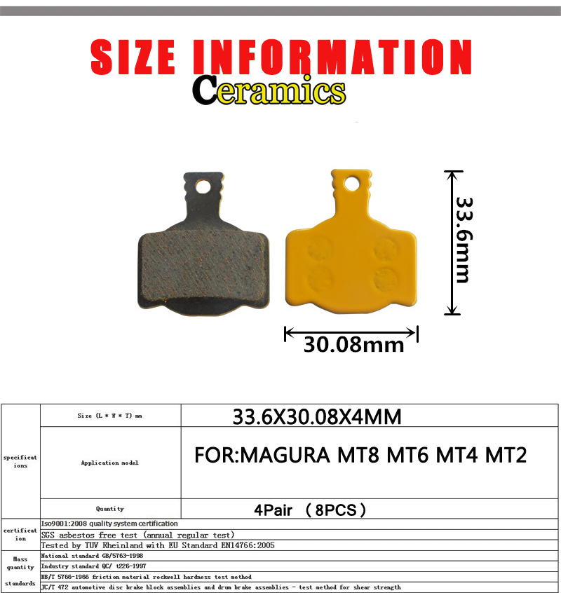 4 Pair Ceramics MTB Cycling Bicycle Bike Disc Brake Pads For Magura MT2 MT4 MT6 MT8 Parts Accessories