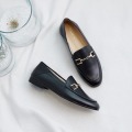 Genuine Leather Flats Shoes Women Black Flats Woman Metal Decoration Shoes Round Toe Brown Loafers Slip on Casual Shoes Women
