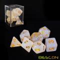 Bescon Intensive Glitter DND Dice 7pcs Set VEIL MIST, New Glitter Polyhedral Die set d4 d6 d8 d10 d12 d20 d%, Brick Box Package