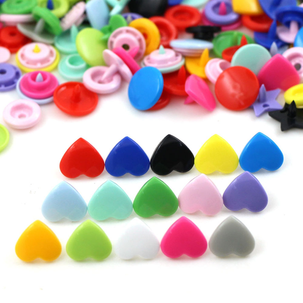 20 Sets Heart Shape Snaps Buttons KAM Plastic 12MM Fasteners Quilt Cover Sheet Button For Scrapbooking Crafts Baby Clothes Clip
