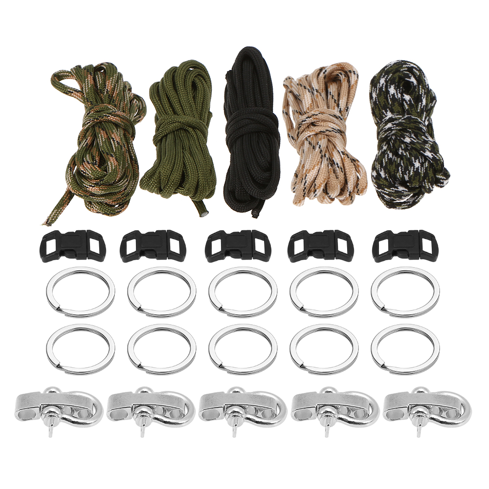 250lbs Outdoor Climbing Hiking Survival Paracord Combo Crafting Kits with Buckles Shackles Key Rings Survival Camping Equipment