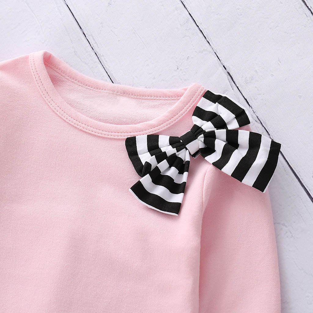 Toddler Girls Clothes Kids T Shirt Pants Christmas Clothes Long Sleeve Bow T-shirt+Stripe Pants Sport Suit Children Clothing set