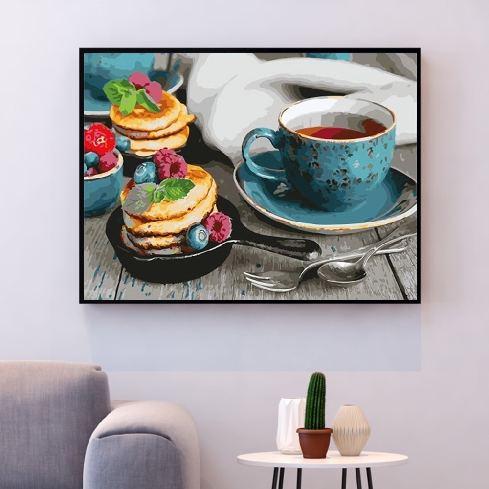 HUACAN Picture By Numbers Coffee Cup Acrylic Drawing Canvas Wall Art Oil Painting By Number Fruit DIY Home Decoration Gift