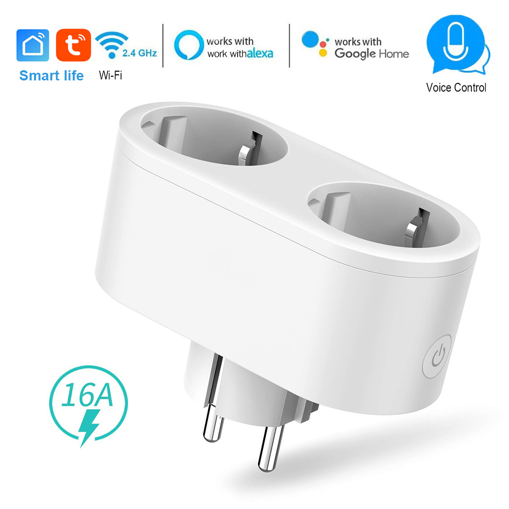 New 110V/220V Smart Socket Smart Plug Dual Wifi Plugs 2 in 1 Extenders Socket Works with Alexa Google Home Smart Life App Timing