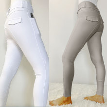 Premium Grey White Ladies Equestrian Leggings For Pocket