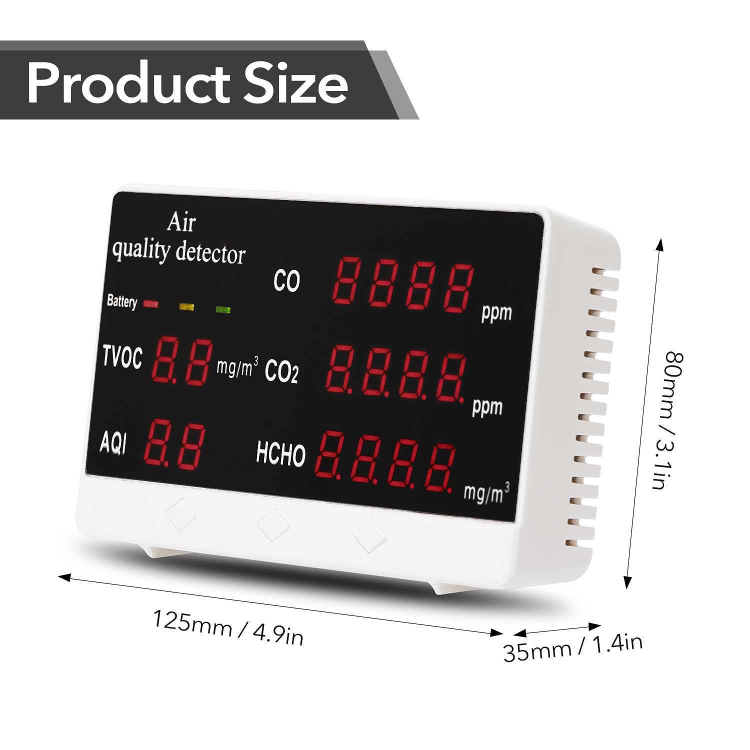 Multifunctional CO2 Meter Digital Display High Accuracy CO HCHO TVOC Detector Carbon Dioxide Detector Gas Analyzer