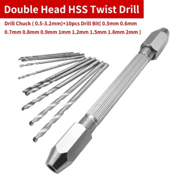 Micro HSS Twist Drill Bit 0.5-3.2mm Manual Hand Drill Chuck With 10pcs Drill Bit for Wood Metal Copper Drilling Power Tool