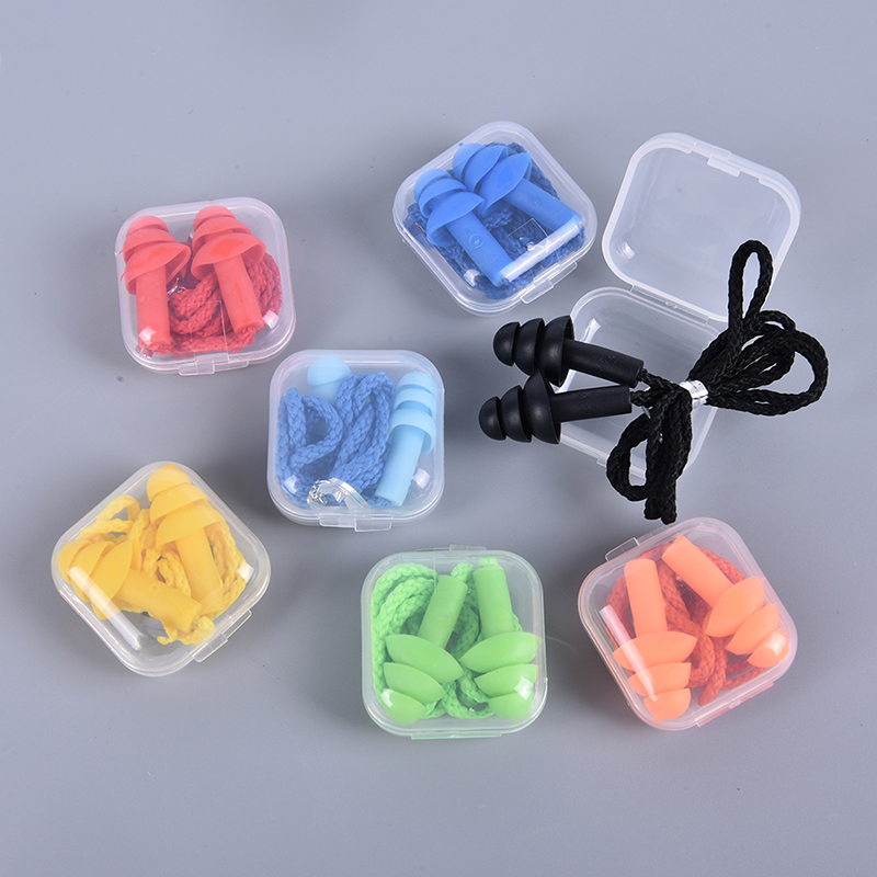 4pcs Box-packed Comfort Earplugs Noise Reduction Silicone Soft Ear Plugs PVC With Rope Earplugs Protective For Swimming Sleep