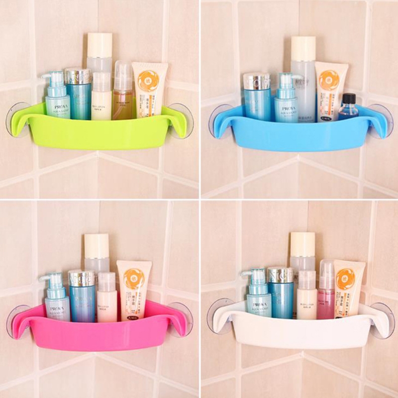 Bathroom Corner Storage Rack Wall Shelf with Suction Cup Home Bathroom Shelves