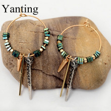 Green ore texture hoop earring alloy pendant earrings for women high quality vintage earrings brincos 2020 shop gift 0346