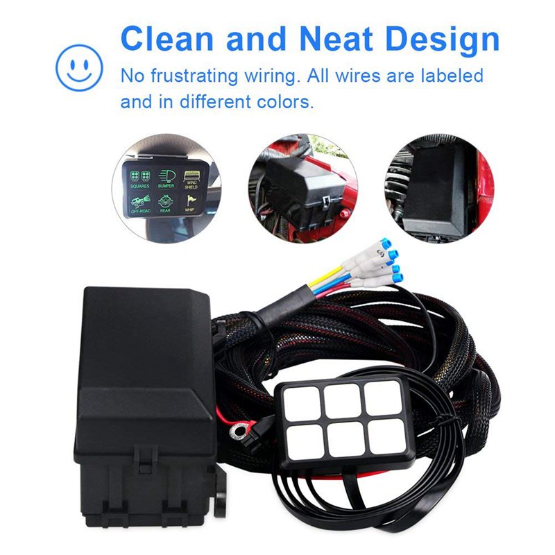 6 Gang Switch Panel Electronic Relay System Circuit Control Box Waterproof Fuse Relay Box Wiring Harness Assemblies For Car