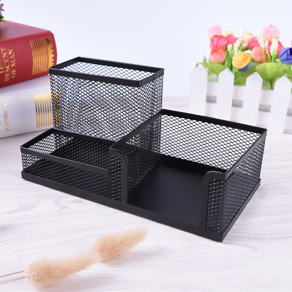 1 Pcs Pen Holders Affordable Students Office Desk 3 Compartments Metal Pen Container Black School Stationery Desk Organizer