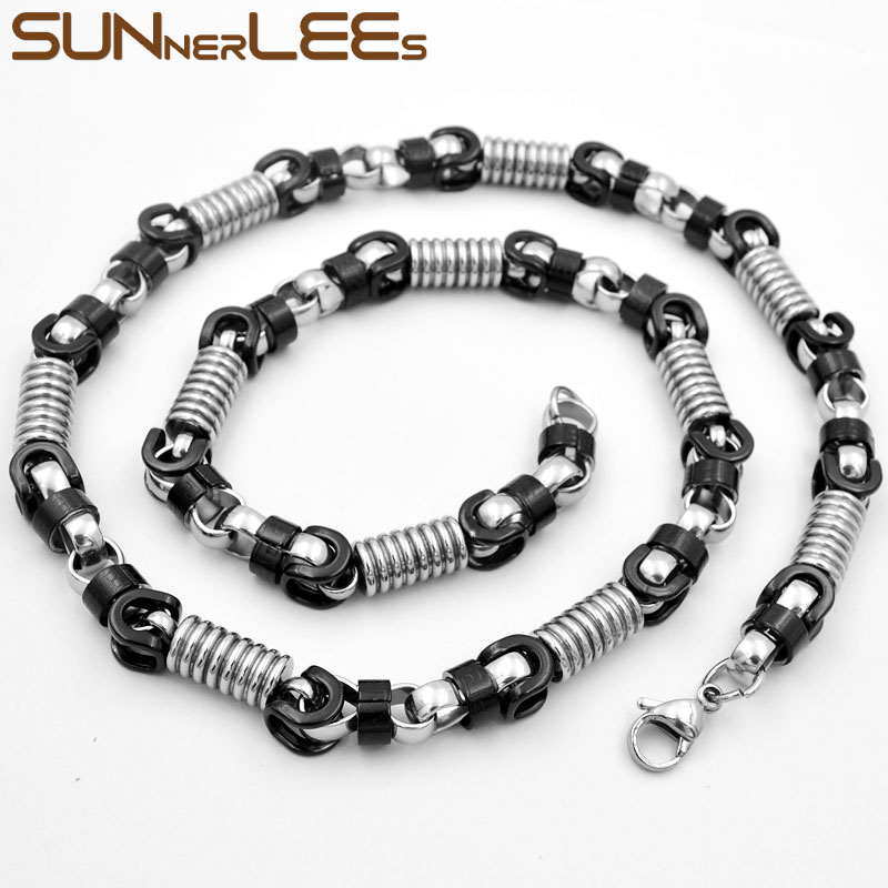 SUNNERLEES 316L Stainless Steel Necklace 8mm Geometric Byzantine Link Chain Black Gold Silver Color Men Women Jewelry SC57 N