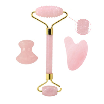 Natural Rose Quartz Roller Gua Sha Board Jade Massager Tools Wrinkle Removal Jade Roller Gouache Scraper Facial Massager Tool