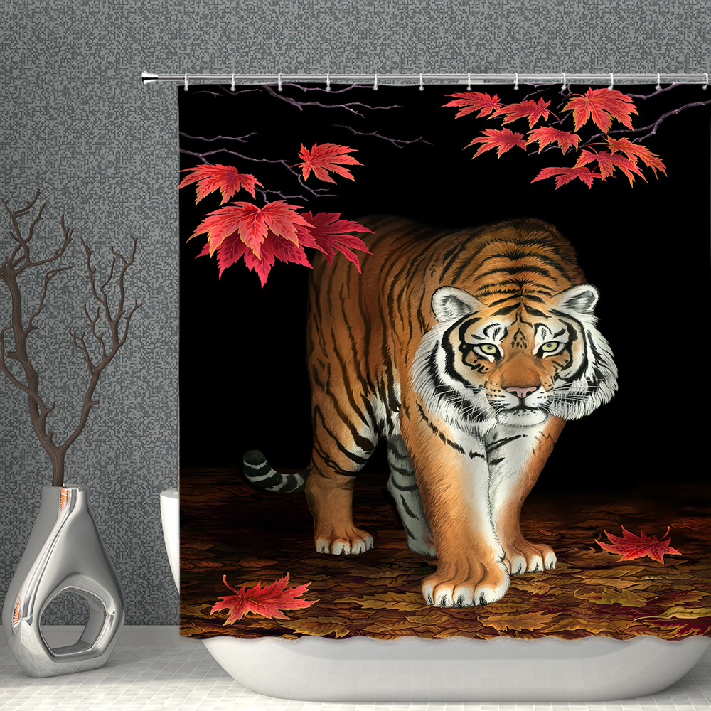 Wild Animal Shower Curtain Set White Tiger Spring Waterproof Cloth Bathroom Curtains With Hooks Multisize Bath Screen Home Decor