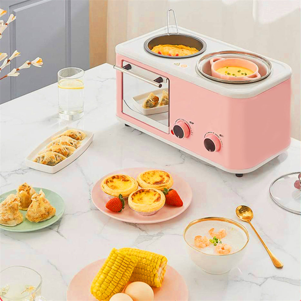 Multifunction 3-in-1 Electric Breakfast Station Toaster Oven Griddle Electric Bread Grill Mini Bread Toaster Baking Oven EU 220V