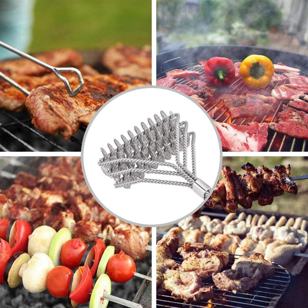 Barbecue Grill BBQ Brush Clean Tool Stainless Steel Wire Bristles Non-stick Cleaning Brushes With Handle Durable Cook Accessorie