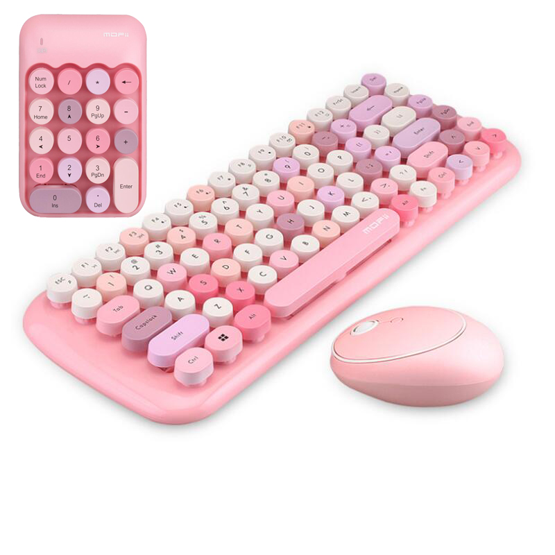 Wireless Keyboard Mouse Combos Notebook 3 in 1 Punk Mini 2.4ghz Wireless Keyboard and Mute Mouse for Laptop Use Girls Gift