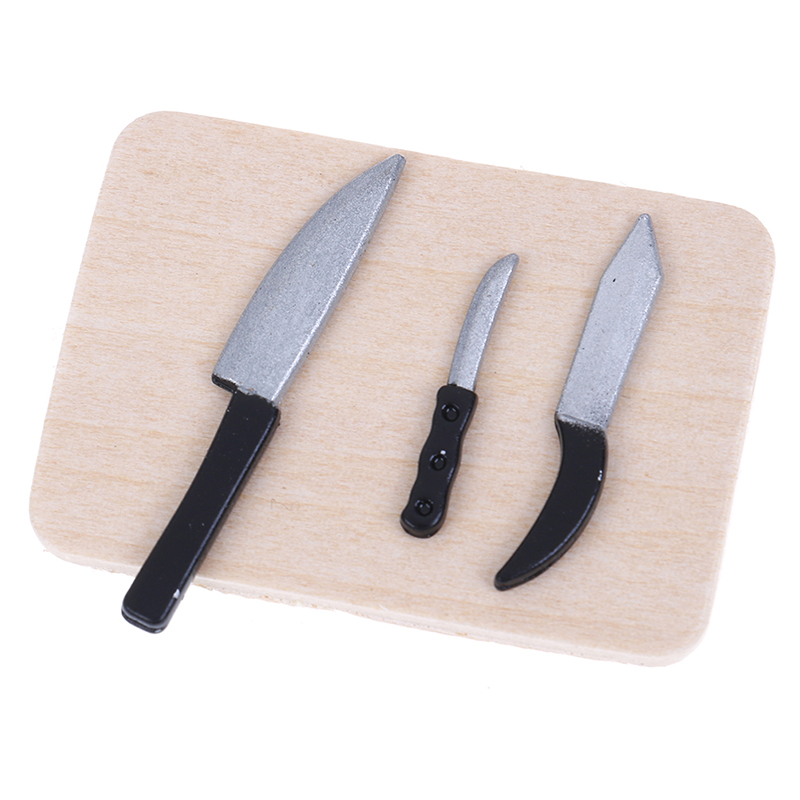 Knife Tool Kit On the Wood Kitchen Breakfast Scene Bread Flour Cake Knife Chopping Block Dollhouse Accessories 1:12 Miniature