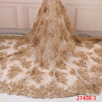 Tulle Lace Fabric High Quality Handmade Beaded Lace African Net Luxury Lace with Beads for Bridal Dress AMY2740B-1